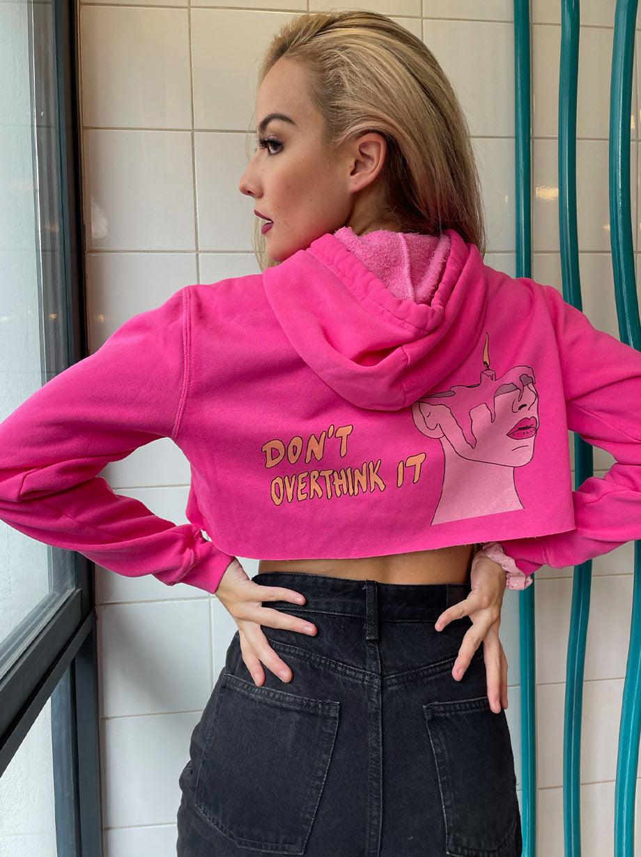 OVERTHINKING HOODIE CROP PINK INSPIRED BY MICH ANZO