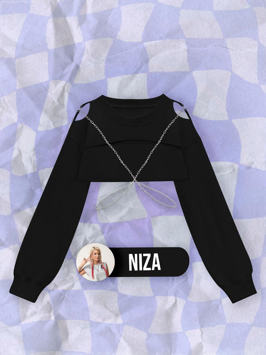 SMILE HOODIE CROP BLACK INSPIRED BY NIZA