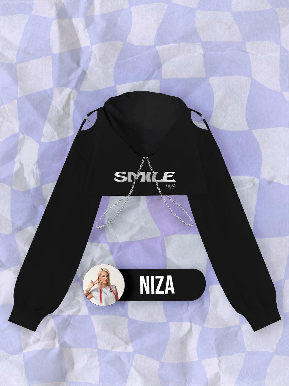 SMILE HOODIE CROP BLACK INSPIRED BY NIZA